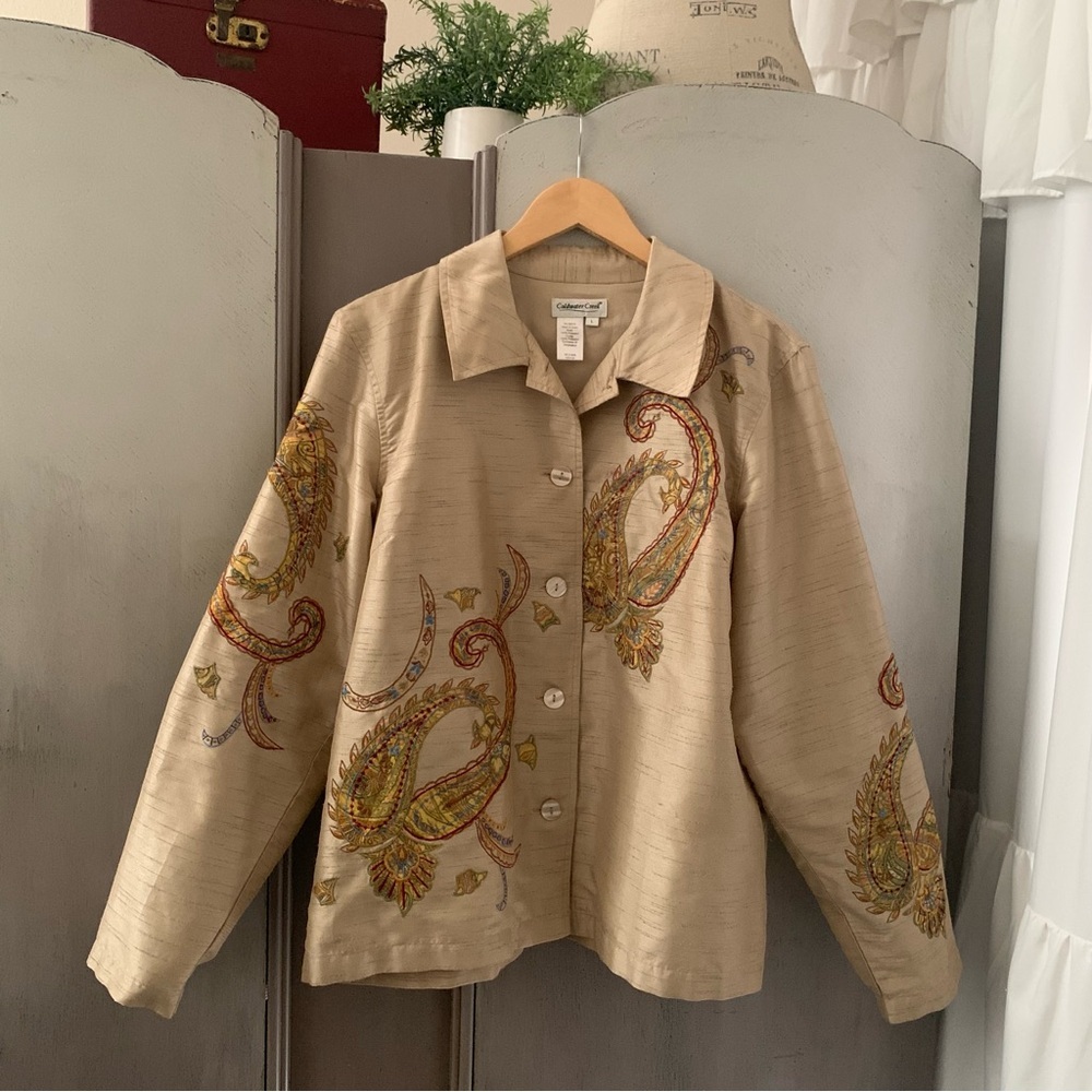 Coldwater Creek Tan Blazer with Elegant Embroidery